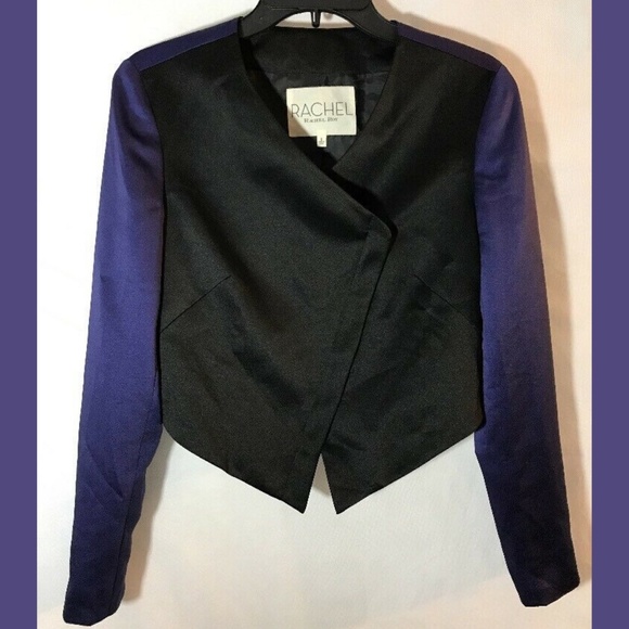 NEW Rachel Rachel Roy Colorblock Satin Cropped Blazer Black/Purple‎ [SZ 6 ] - Picture 1 of 8